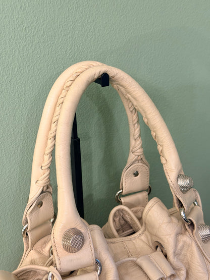 BALENCIAGA BEIGE LARGE POMPON BUCKET BAG