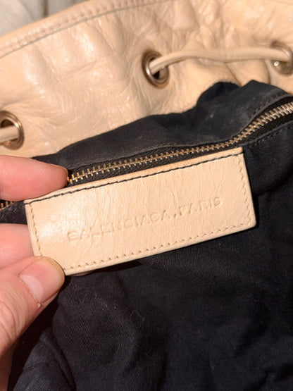 BALENCIAGA BEIGE LARGE POMPON BUCKET BAG