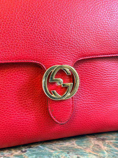 GUCCI RED LARGE INTERLOCKING CHAIN HANDBAG