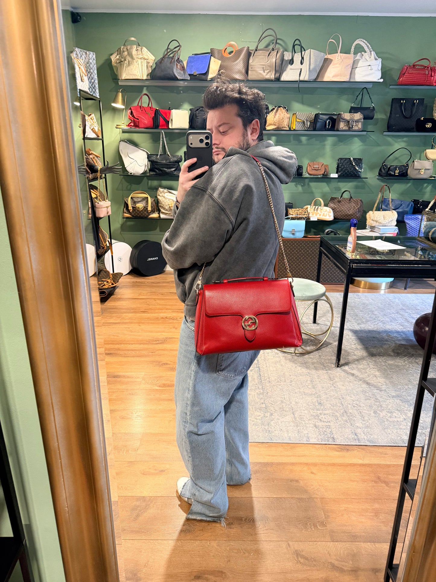 GUCCI RED LARGE INTERLOCKING CHAIN HANDBAG