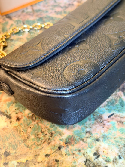 LOUIS VUITTON BLACK EMPREINTE POCHETTE IVY CROSSBODY BAG