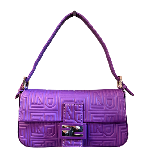 FENDI PURPLE LOGO EMBOSSED BAGUETTE SHOULDER BAG