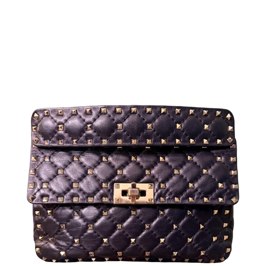 VALENTINO BLACK MEDIUM SPIKE SHOULDER BAG