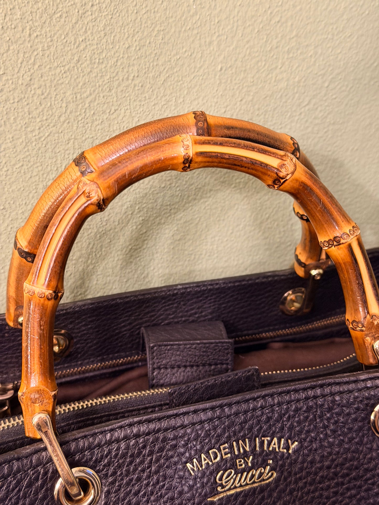 GUCCI BLACK BAMBOO SHOPPING TOTE W/ STRAP