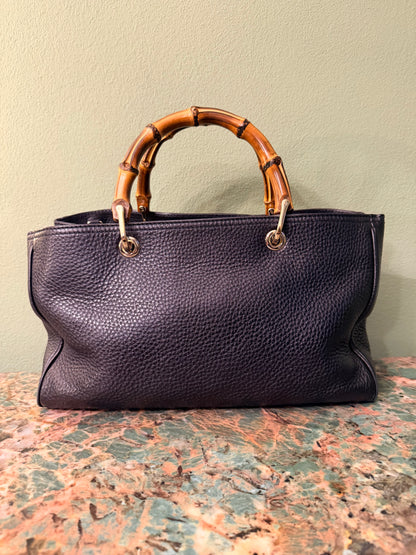 GUCCI BLACK BAMBOO SHOPPING TOTE W/ STRAP