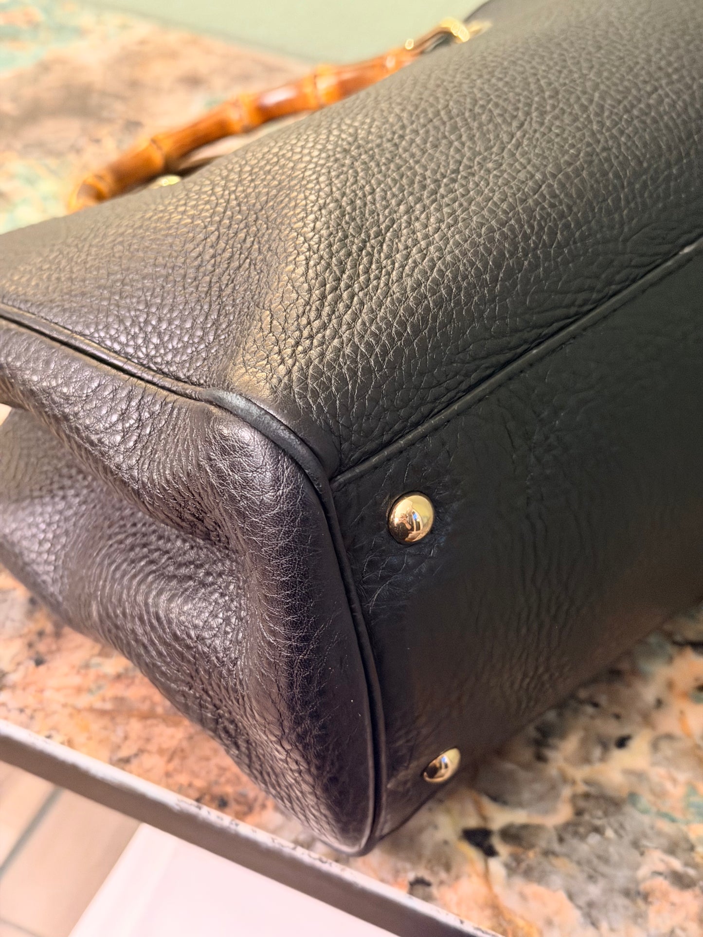 GUCCI BLACK BAMBOO SHOPPING TOTE W/ STRAP