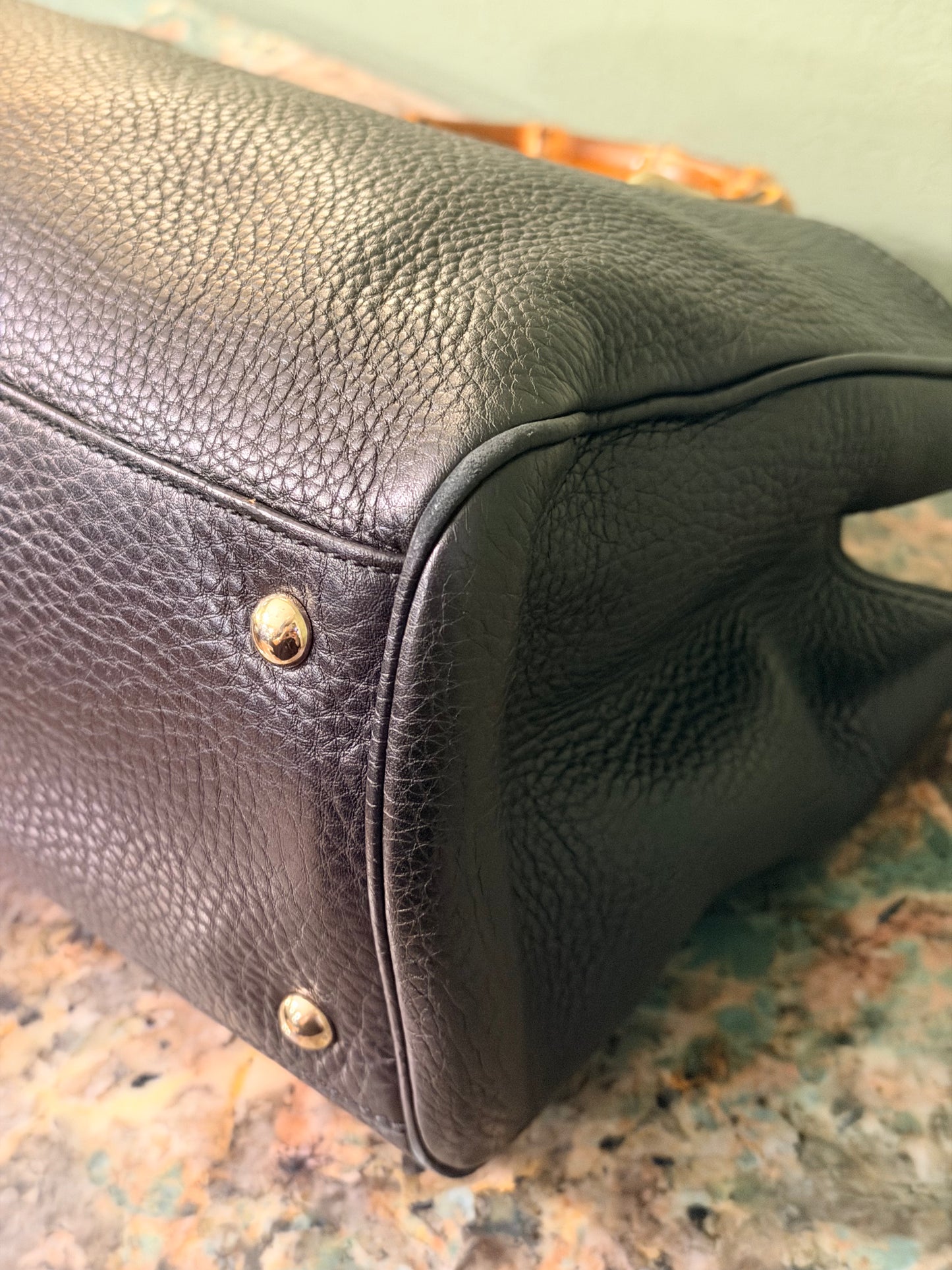 GUCCI BLACK BAMBOO SHOPPING TOTE W/ STRAP