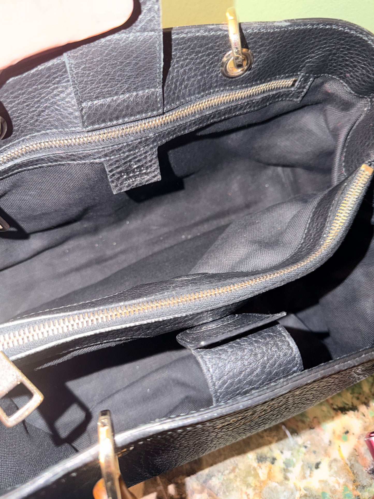 GUCCI BLACK BAMBOO SHOPPING TOTE W/ STRAP