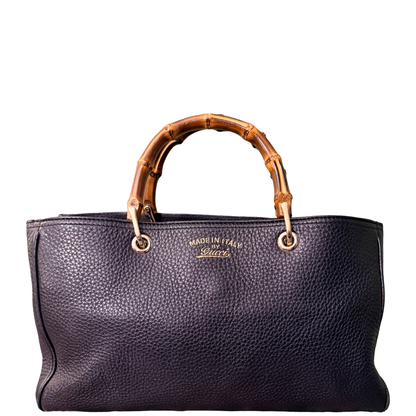 GUCCI BLACK BAMBOO SHOPPING TOTE W/ STRAP