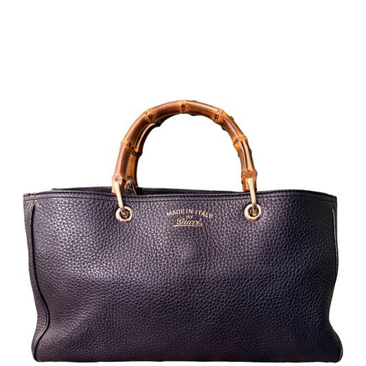 GUCCI BLACK BAMBOO SHOPPING TOTE W/ STRAP