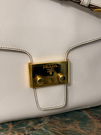 PRADA WHITE SAFFIANO SHOULDER BAG