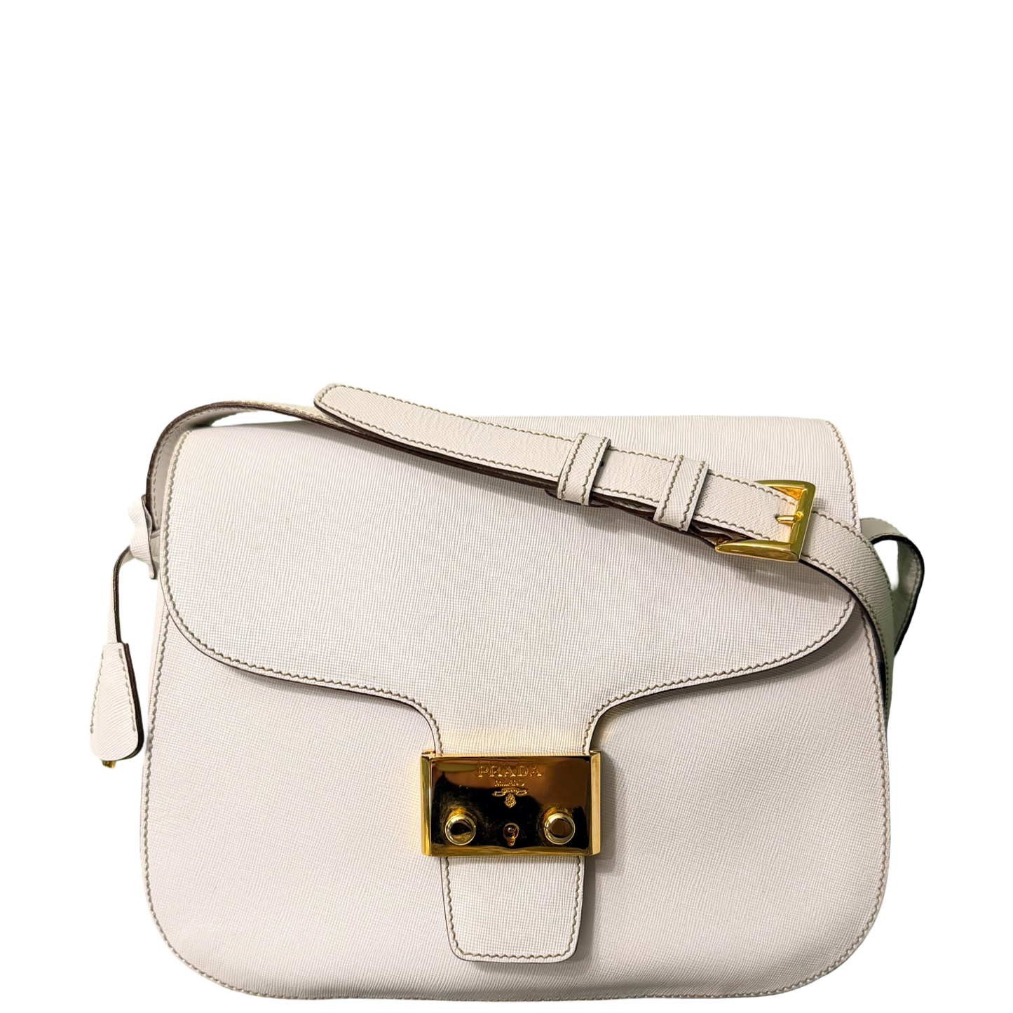PRADA WHITE SAFFIANO SHOULDER BAG