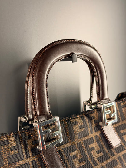 FENDI ZUCCA SMALL TWIN TOTE HANDBAG