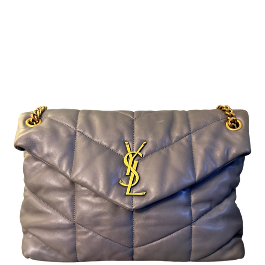 SAINT LAURENT GRAY MEDIUM LOULOU PUFFER SHOULDER BAG