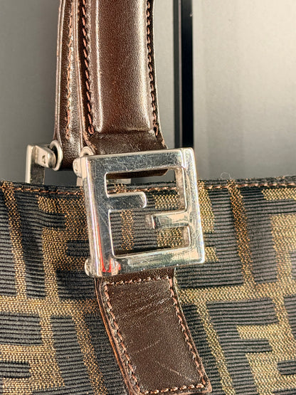 FENDI ZUCCA SMALL TWIN TOTE HANDBAG