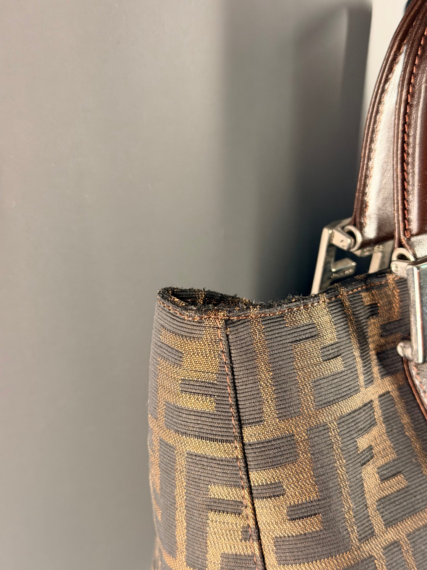 FENDI ZUCCA SMALL TWIN TOTE HANDBAG