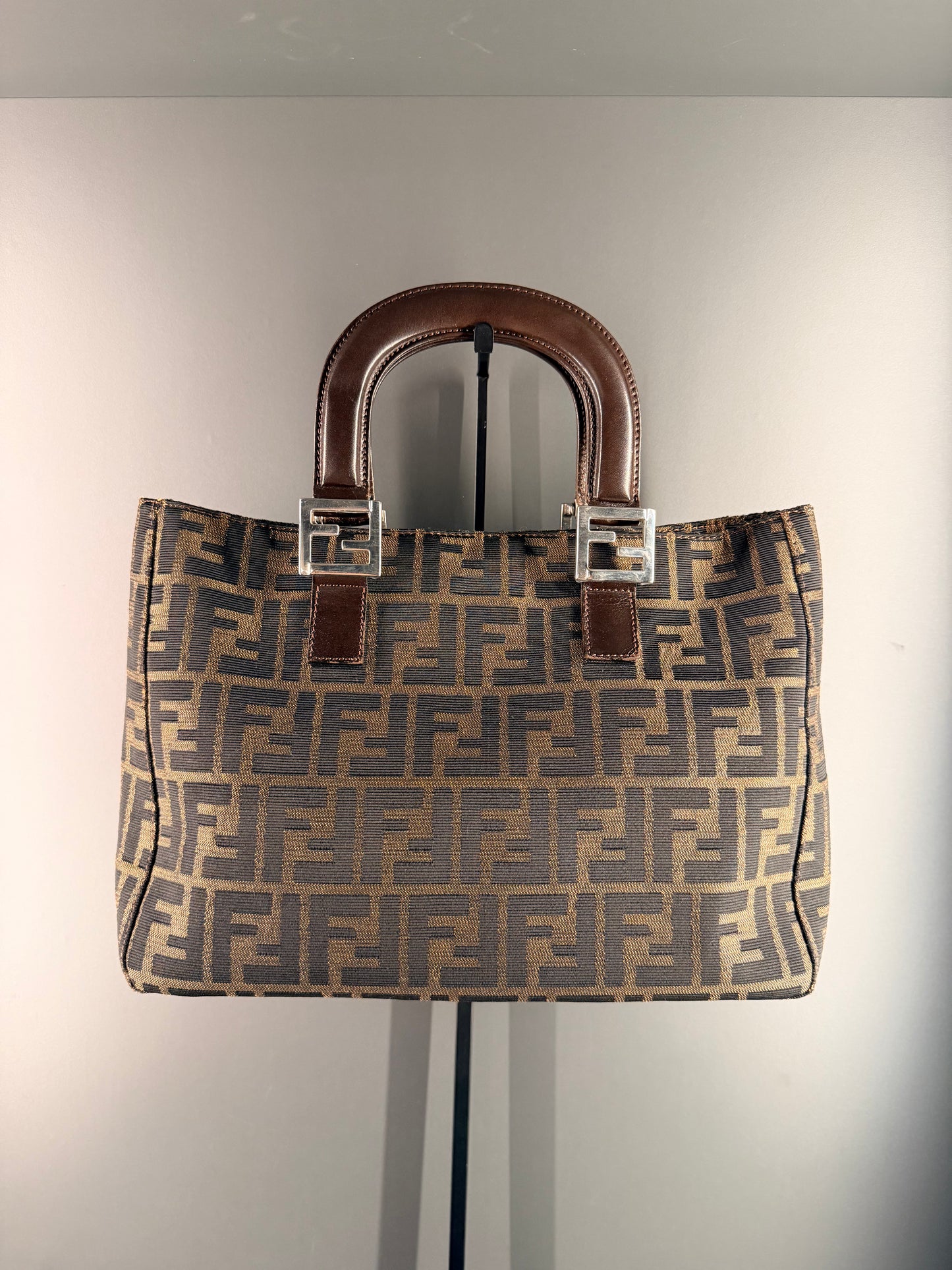 FENDI ZUCCA SMALL TWIN TOTE HANDBAG