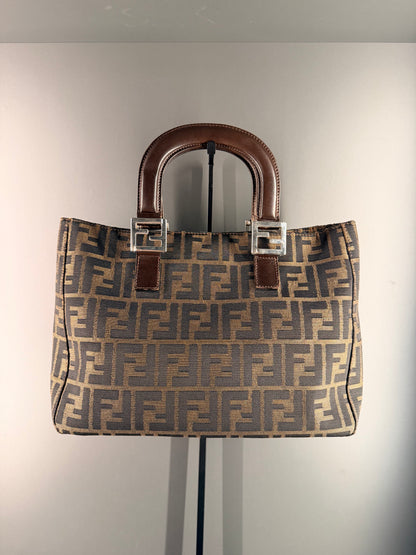 FENDI ZUCCA SMALL TWIN TOTE HANDBAG