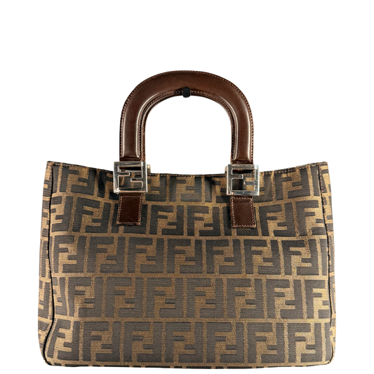 FENDI ZUCCA SMALL TWIN TOTE HANDBAG