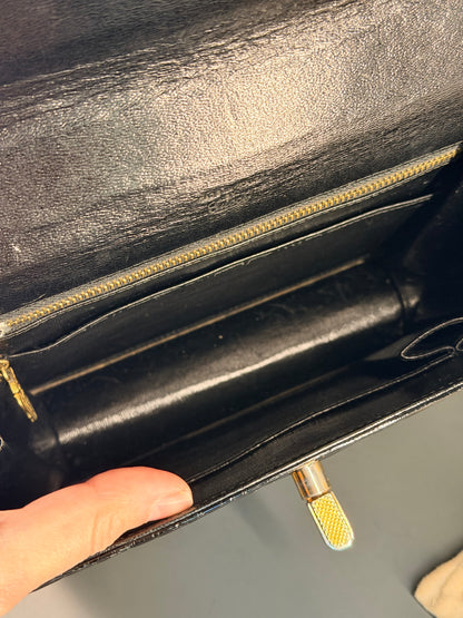 GUCCI BLACK CROCODILE VINTAGE TOP HANDLE HANDBAG