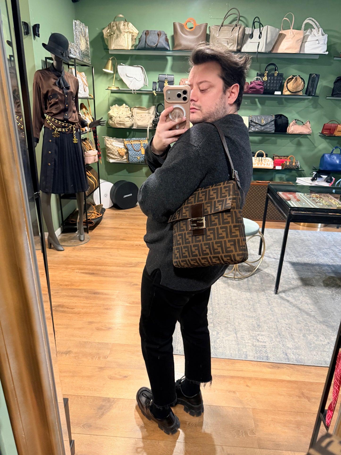 FENDI ZUCCA FLAP SHOULDER BAG
