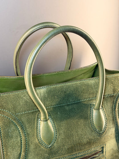 CÈLINE GREEN SUEDE PHANTOM LUGGAGE HANDBAG