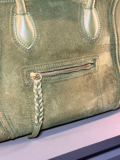 CÈLINE GREEN SUEDE PHANTOM LUGGAGE HANDBAG