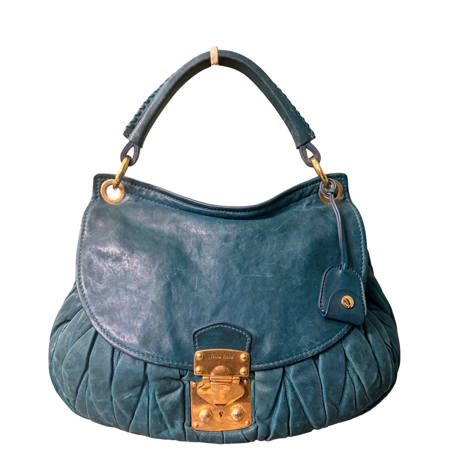 MIU MIU GREEN LARGE COFFER HOBO BAG