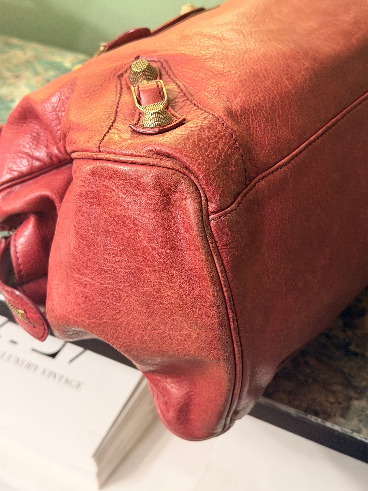 BALENCIAGA RED GIANT MIDDAY HANDBAG