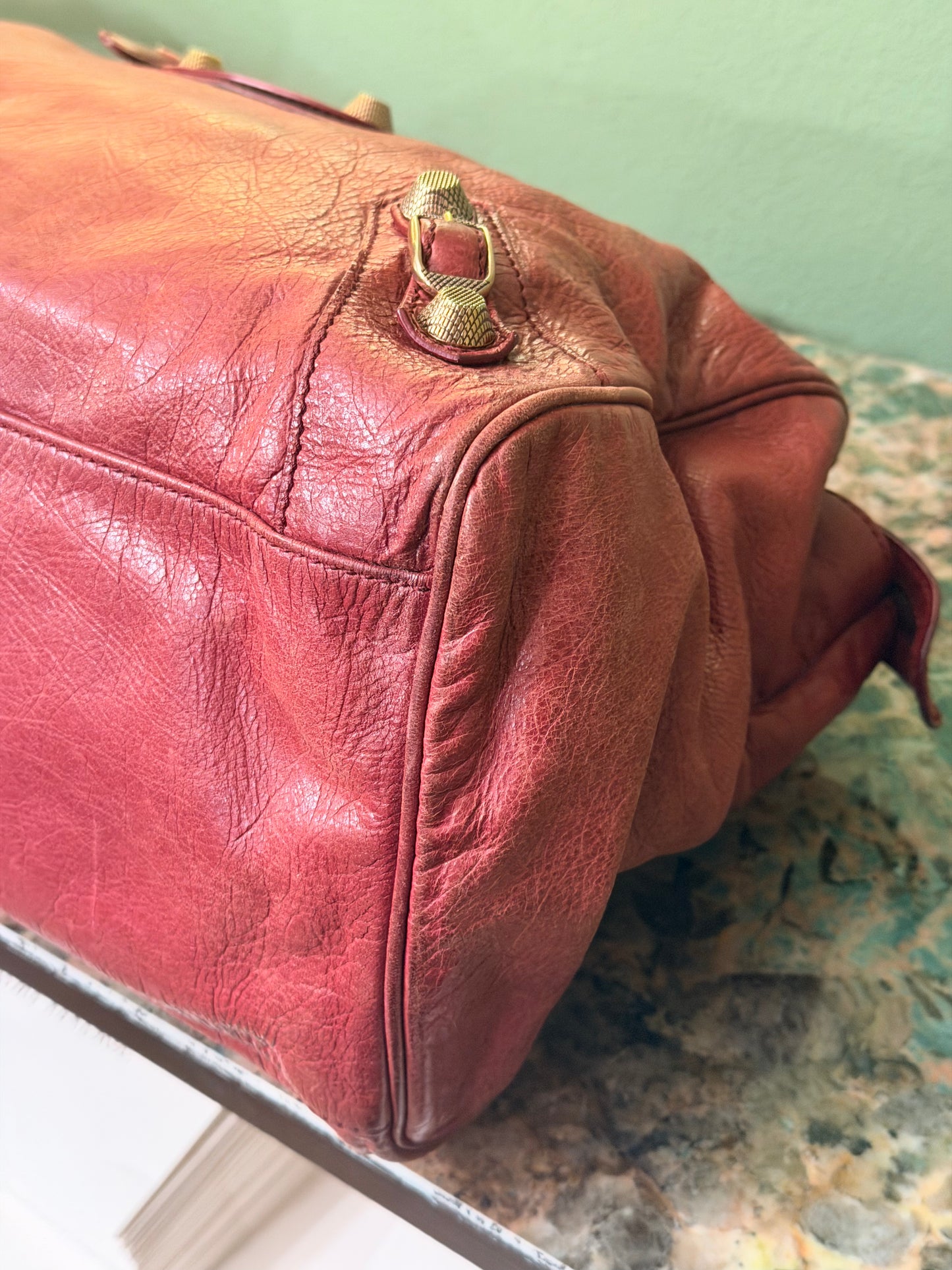 BALENCIAGA RED GIANT MIDDAY HANDBAG