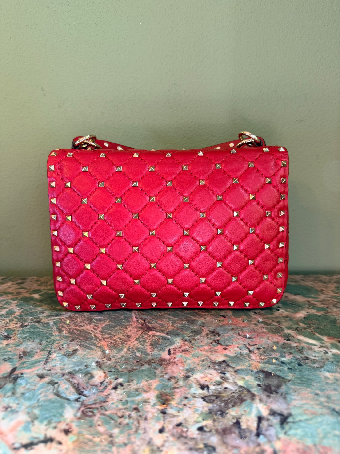 VALENTINO RED MEDIUM SPIKE SHOULDER BAG