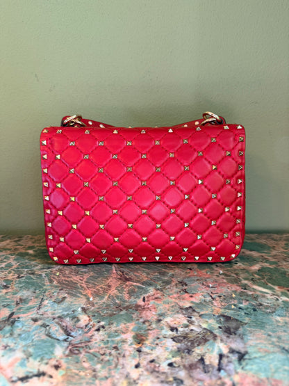 VALENTINO RED MEDIUM SPIKE SHOULDER BAG