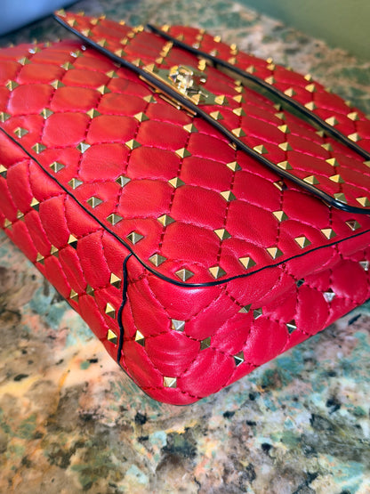 VALENTINO RED MEDIUM SPIKE SHOULDER BAG