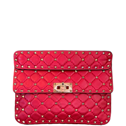 VALENTINO RED MEDIUM SPIKE SHOULDER BAG