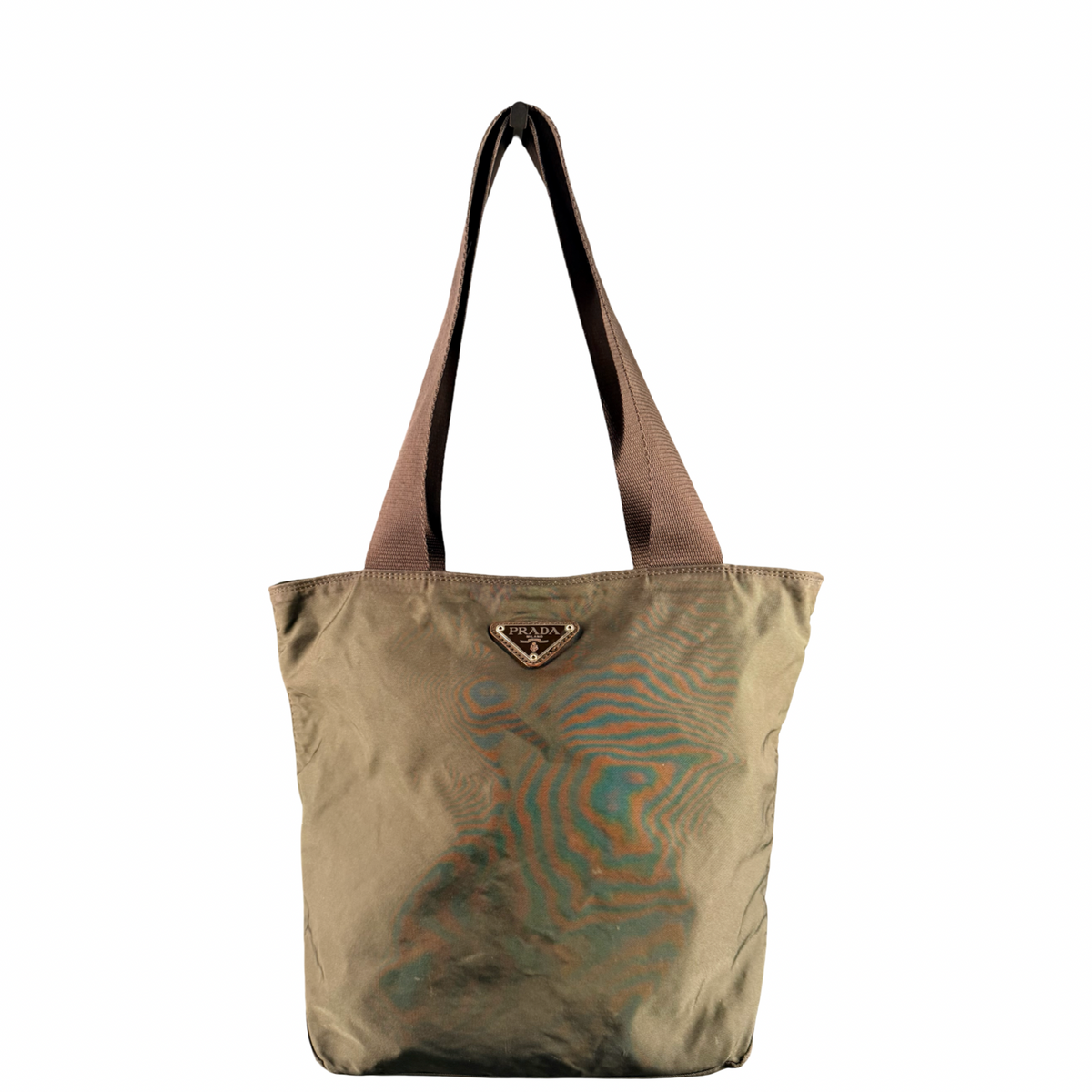 PRADA DARK GREEN NYLON SMALL SHOPPER TOTE
