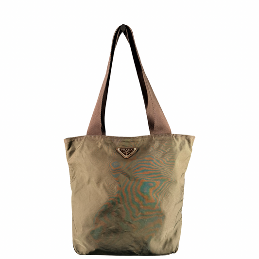 PRADA DARK GREEN NYLON SMALL SHOPPER TOTE