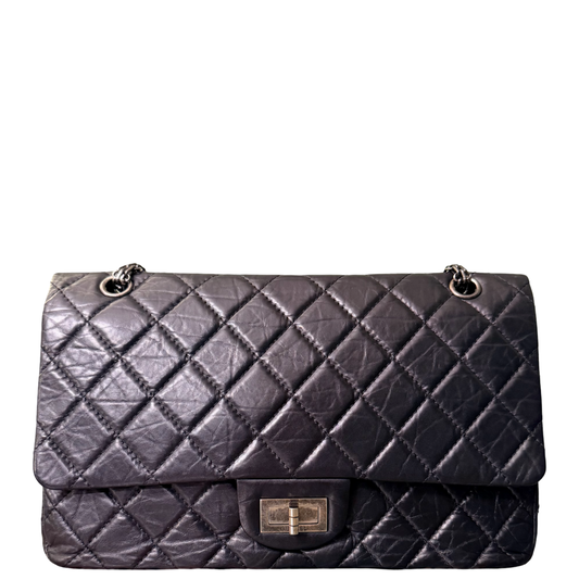 CHANEL BLACK LEATHER MAXI 2.55 REISSUE SHOULDER BAG