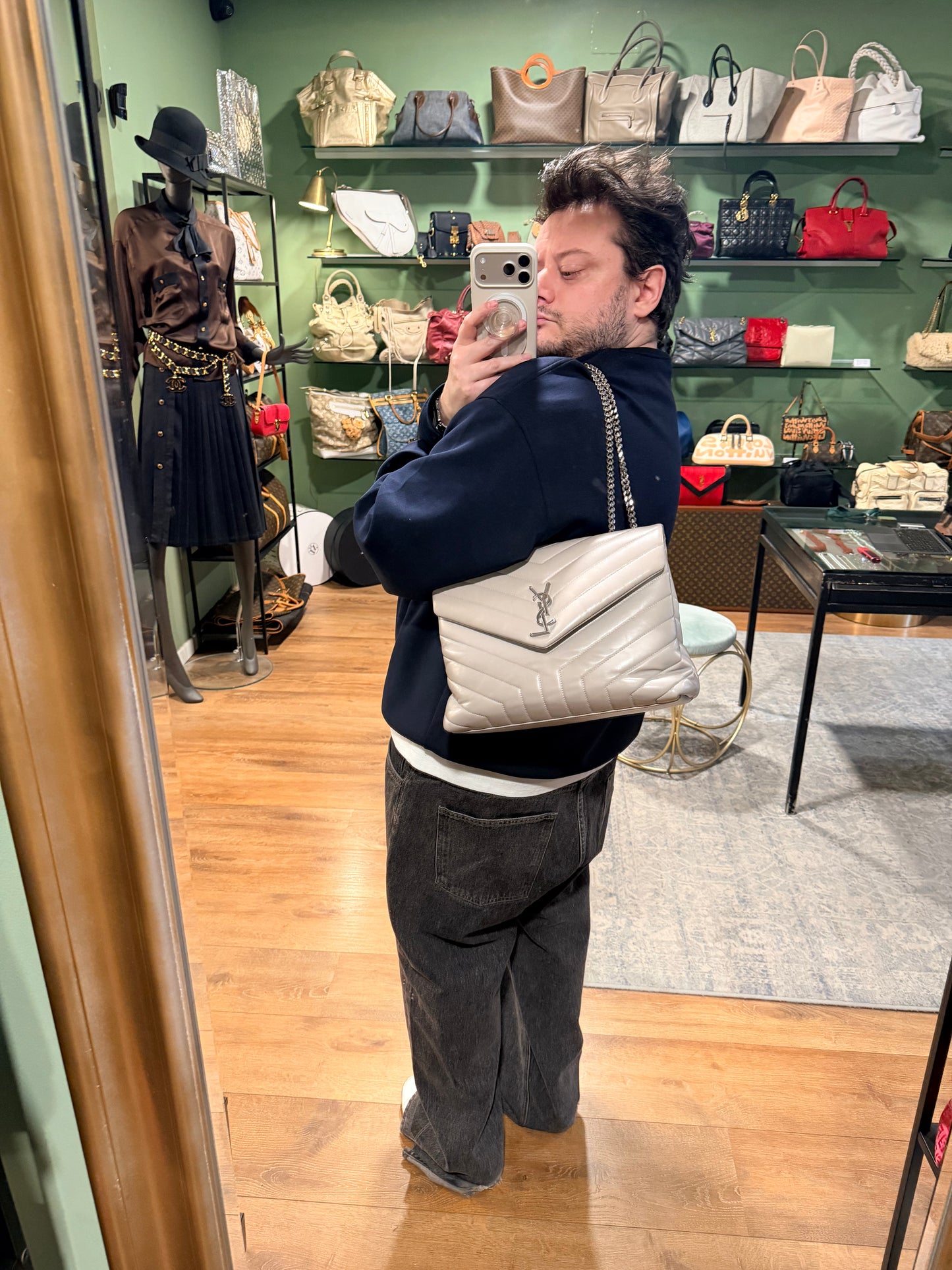 SAINT LAURENT GRAY MEDIUM LOU LOU SHOULDER BAG