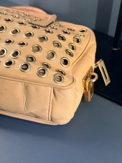 PRADA BEIGE GROMMET BAULETTO HANDBAG