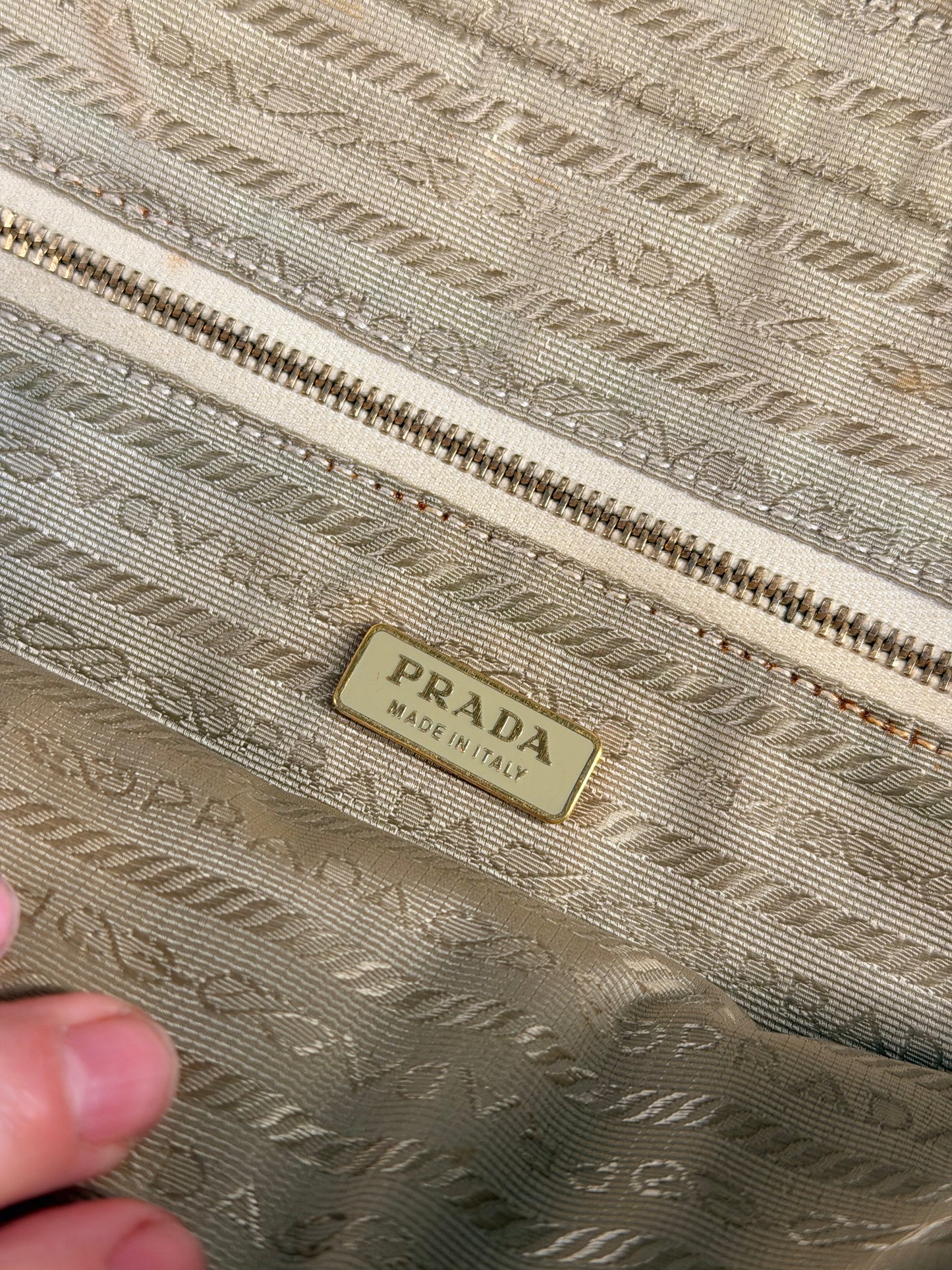 PRADA BEIGE GROMMET BAULETTO HANDBAG