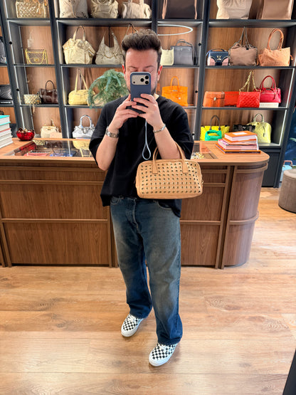 PRADA BEIGE GROMMET BAULETTO HANDBAG
