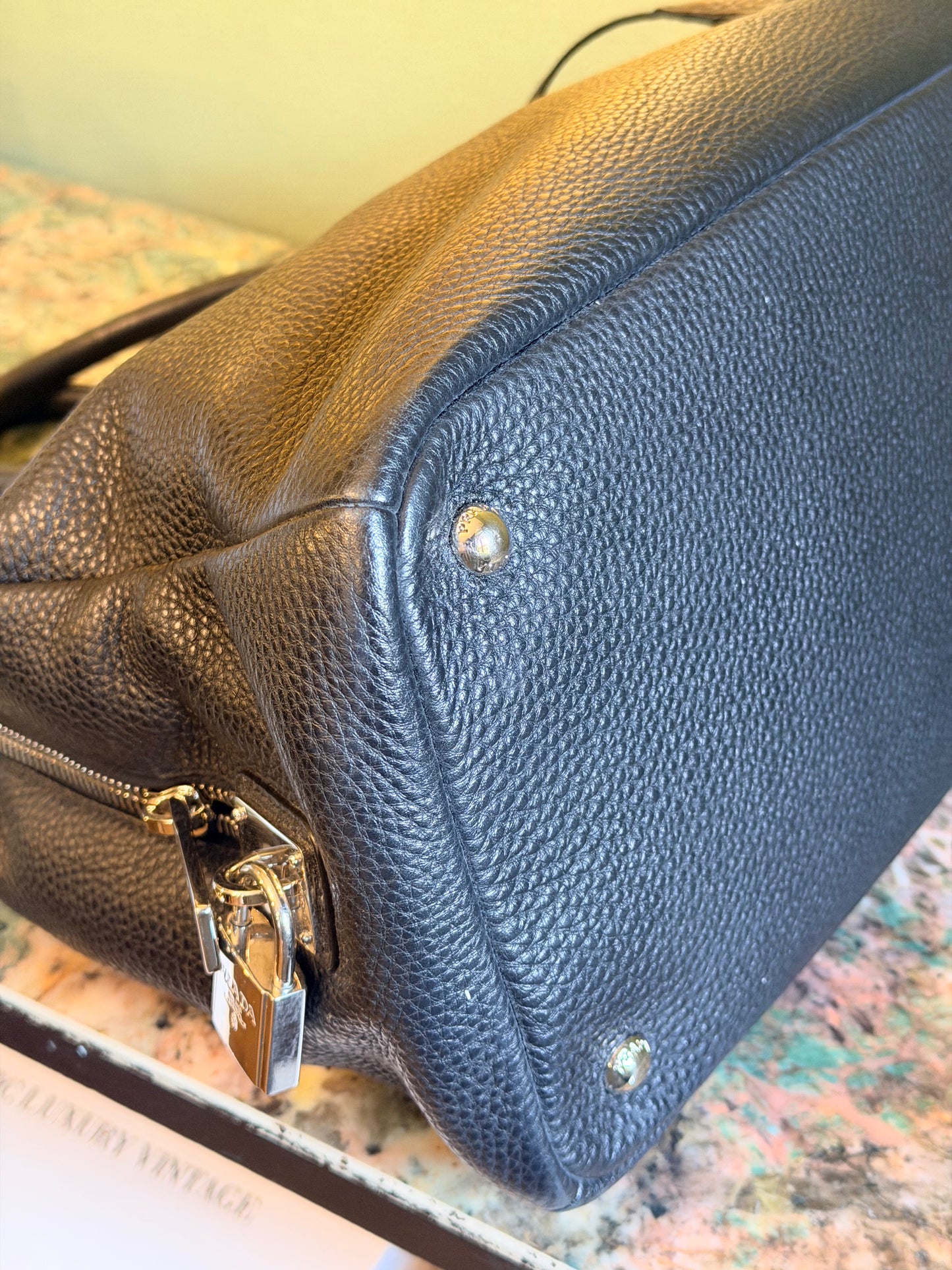 PRADA BLACK DAINO TWO WAY HANDBAG