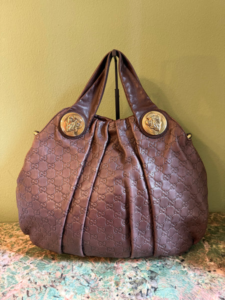 GUCCI DARK BROWN GUCCISSIMA HYSTERIA HANDBAG