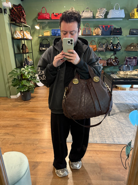 GUCCI DARK BROWN GUCCISSIMA HYSTERIA HANDBAG