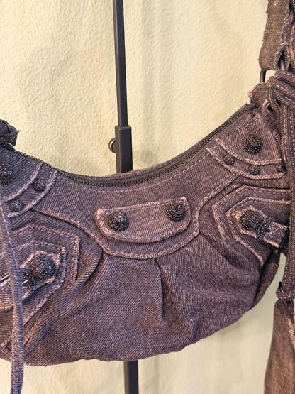 BALENCIAGA BLACK DENIM LE CAGOLE XS SHOULDER BAG