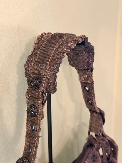 BALENCIAGA BLACK DENIM LE CAGOLE XS SHOULDER BAG