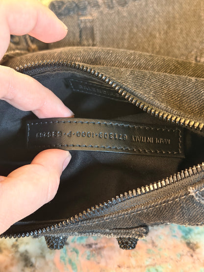 BALENCIAGA BLACK DENIM LE CAGOLE XS SHOULDER BAG