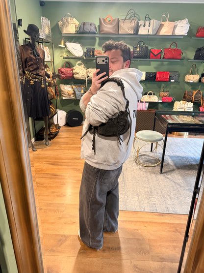 BALENCIAGA BLACK DENIM LE CAGOLE XS SHOULDER BAG