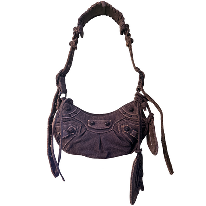 BALENCIAGA BLACK DENIM LE CAGOLE XS SHOULDER BAG