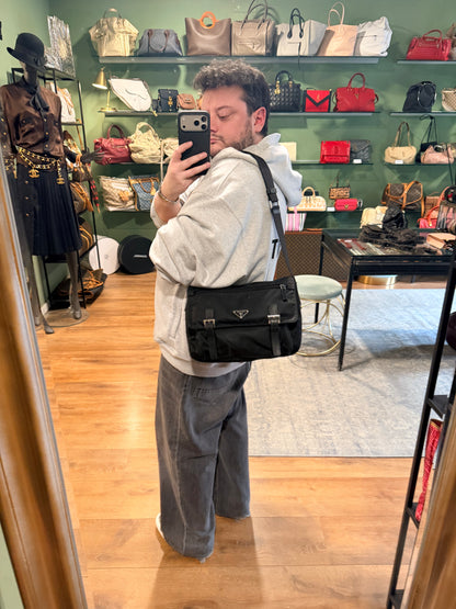 PRADA BLACK NYLON MESSANGER CROSSBODY BAG